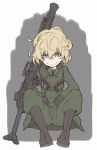  1girl artist_request blonde_hair grin gun machine_gun military short_hair smile solo source_request tanya_degurechaff weapon youjo_senki 