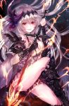  1girl armor bare_shoulders boots breasts camisole cleavage feathers flower gloves granblue_fantasy hair_feathers hair_flower hair_ornament jeanne_d&#039;arc_(granblue_fantasy) myusha red_eyes silver_hair skirt solo sword weapon 