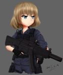  1girl assault_rifle blue_eyes bulletproof_vest girls_und_panzer gun highres katyusha light_brown_hair rifle russian_flag weapon weapon_request 