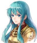  1girl armor blue_eyes blue_hair earrings eirika fire_emblem fire_emblem:_seima_no_kouseki jewelry long_hair looking_at_viewer simple_background smile white_background 