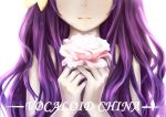  1girl backlighting flower hair_ornament head_out_of_frame holding holding_flower long_hair mo_qingxian pale_skin pink_rose purple_hair rose scarlet_moon solo upper_body vocaloid vocanese 