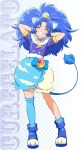  1girl ^_^ animal_ears arms_behind_head blue_boots blue_hair blue_legwear blush boots cat_ears cat_tail character_name choker clenched_teeth closed_eyes cure_gelato food_themed_hair_ornament fuchi_(nightmare) hair_ornament highres kirakira_precure_a_la_mode lion_ears lion_tail long_hair magical_girl precure single_thighhigh smile solo standing tail tategami_aoi teeth thigh-highs 