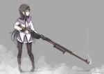  1girl akemi_homura anti-materiel_rifle argyle argyle_legwear black_hair boots capelet gun hairband high_heels long_hair magical_girl mahou_shoujo_madoka_magica pleated_skirt ptrs-41 rifle skirt sniper_rifle solo violet_eyes weapon yukiroku 