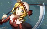  1girl blonde_hair dress drill_hair elly hat looking_at_viewer open_mouth scythe touhou touhou_(pc-98) u-eruto yellow_eyes 