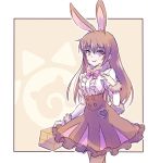  1girl animal_ears bag blouse bow brown_eyes brown_hair bunny_girl commentary_request heart iesupa pink_bow rabbit_ears rwby solo velvet_scarlatina white_blouse 