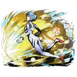  1girl ayanami_rei blue_hair divine_gate full_body hair_ornament looking_at_viewer looking_back neon_genesis_evangelion official_art plugsuit red_eyes shadow short_hair solo transparent_background ucmm 