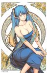  blue_eyes blue_hair blush breasts dress league_of_legends long_hair sona_(league_of_legends) twintails 