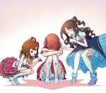  amami_haruka artist_request brown_hair costume hair_ornament hair_ribbon hairclip idolmaster idolmaster_cinderella_girls idolmaster_million_live! kasuga_mirai one_side_up real_life ribbon scrunchie shimamura_uzuki short_hair side_ponytail sitting smile 