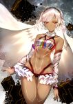  1girl altera_(fate) bare_shoulders breasts dark_skin detached_sleeves fate/extella fate/extra fate/grand_order fate_(series) highres horz looking_at_viewer navel red_eyes short_hair small_breasts solo veil white_hair 