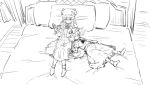  2girls ascot bed bespectacled book curtains glasses hat leon_(mikiri_hassha) long_hair mob_cap monochrome multiple_girls on_bed pajamas patchouli_knowledge petting pillow reading remilia_scarlet sitting sitting_on_bed sketch sleeping sleeping_on_person touhou very_long_hair window 