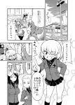  6+girls anger_vein angry apron bangs booth bow breasts building clara_(girls_und_panzer) clenched_hand coco&#039;s comic commentary_request dress employee_uniform fang flying_sweatdrops frilled_apron frilled_dress frills girls_und_panzer greyscale hair_bow hairband hand_on_hip highres jacket katyusha large_breasts long_hair long_sleeves looking_at_another looking_back military military_uniform monochrome multiple_girls nishizumi_miho nonna one_eye_closed open_mouth parted_bangs pleated_skirt pointing puffy_short_sleeves puffy_sleeves reizei_mako restaurant short_sleeves sidelocks sign skirt sleeping sleeping_upright small_breasts sw sweatdrop table takebe_saori thigh-highs translation_request uniform waitress window zzz 