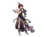  1girl blue_eyes boots bow dress feathers flute frills full_body granblue_fantasy hair_ornament instrument knee_boots minaba_hideo official_art pamela_(granblue_fantasy) redhead ribbon short_hair sleeveless solo transparent_background wrist_cuffs 