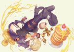  1girl ahoge black-framed_eyewear black_boots black_legwear black_panties blonde_hair blue_skirt boots cake checkerboard_cookie closed_mouth coat cookie cruller cupcake doughnut duffel_coat eating fate/grand_order fate_(series) food food_on_face fruit furisuku garter_straps glasses hair_between_eyes heroine_x heroine_x_(alter) high_heel_boots high_heels knee_boots looking_at_viewer open_clothes open_coat pancake panties pantyshot plaid plaid_scarf plate pleated_skirt red_scarf saber scarf school_uniform semi-rimless_glasses serafuku short_hair_with_long_locks sidelocks simple_background skirt solo strawberry sweets syrup thigh-highs thighs under-rim_glasses underwear upside-down waffle whipped_cream 