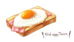  bacon egg egg_yolk engrish food fried_egg no_humans original ranguage simple_background sunny_side_up_egg toast white_background zoff_(daria) 