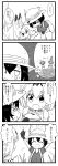  2girls animal_ears backpack bag comic elbow_gloves food gloves hat highres kaban kemono_friends monochrome multiple_girls open_mouth panzuban safari_hat serval_(kemono_friends) serval_ears short_hair translation_request 