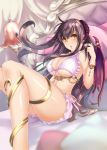  1girl bad_id bangle black_hair bloomers blurry bra bracelet breasts cleavage demon_girl demon_horns demon_wings depth_of_field horns jewelry large_breasts legs lirshana long_hair long_legs maou_no_hajimekata official_art shintou solo succubus thighs underwear underwear_only wings 