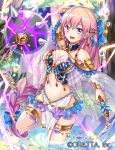  1girl armlet bracelet breasts chaos_blade_(oratta) cleavage jewelry long_hair looking_at_viewer mace midriff official_art pink_eyes pink_hair shina_shina solo thighlet water weapon 