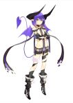  1girl blush boots demon_horns demon_tail demon_wings gloves highres horns miruto_netsuki pointy_ears purple_hair tail violet_eyes wings 