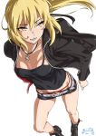  1girl blonde_hair camisole casual fate/grand_order fate_(series) jacket jewelry necklace ponytail saber saber_alter short_shorts shorts solo suna yellow_eyes 
