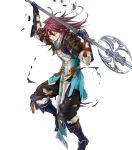  1boy boots fire_emblem fire_emblem_heroes fire_emblem_if full_body gloves highres long_hair male_focus official_art polearm red_eyes redhead solo spear torn_clothes transparent_background tsubaki_(fire_emblem_if) weapon yura_(ub4u) 
