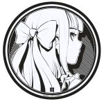  1girl bangs erica_june_lahaie from_behind hair_ribbon highres looking_back monochrome original ribbon signature solo transparent_background watermark web_address 