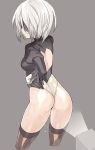  1girl ass blade_(galaxist) blindfold flashlight gloves leotard mole mole_under_mouth nier_(series) nier_automata thigh-highs white_hair yorha_no._2_type_b 