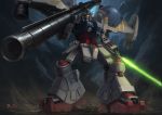  bazooka beam_saber cave duan_henglong energy_sword gundam gundam_0083 gundam_gp-02_physalis highres mecha no_humans signature standing sword thrusters weapon 