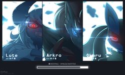  1girl 2boys absol absurdres furry glasses highres lucario multiple_boys pokemon pokemon_(creature) red_eyes zinfyu zoroark 