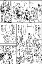  6+girls ahoge akebono_(kantai_collection) amatsukaze_(kantai_collection) byeontae_jagga comic cup highres iowa_(kantai_collection) kantai_collection kiyoshimo_(kantai_collection) kongou_(kantai_collection) multiple_girls shimakaze_(kantai_collection) teacup teapot thumbs_up translation_request warspite_(kantai_collection) 