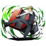  1boy blonde_hair brown_eyes clenched_teeth divine_gate durarara!! full_body heiwajima_shizuo holding official_art shadow solo teeth transparent_background ucmm uniform 