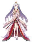  1girl crown fan floating_hair full_body highres holding holding_fan long_hair looking_at_viewer mini_crown red_eyes silver_hair simple_background socks solo standing very_long_hair white_background white_legwear 