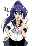  1girl absurdres commentary commentary_request highres oshimoto_yuri piyo_(p_i_y_o) purple_hair red_ribbon ribbon school_uniform scolding teekyuu translated violet_eyes 