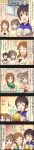  5koma brown_eyes brown_hair character_name comic highres hori_yuuko idolmaster idolmaster_cinderella_girls katagiri_sanae long_hair long_image low_twintails multiple_girls official_art oikawa_shizuku ponytail red_eyes short_hair short_twintails tall_image twintails 