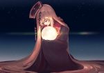  1girl absurdly_long_hair ainy77 black_dress black_hat blonde_hair chinese_clothes closed_eyes dress hat junko_(touhou) long_hair moon sky solo star_(sky) starry_sky tabard tagme tassel touhou very_long_hair wide_sleeves 