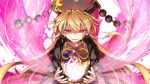  1girl black_dress blonde_hair chima_q chinese_clothes commentary_request dress energy hat highres junko_(touhou) long_hair red_eyes solo tabard touhou very_long_hair 