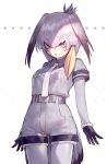  1girl :o ainy77 arms_at_sides artist_name bangs belt belt_buckle bird_wings black_gloves black_hair bodystocking breast_pocket breasts brown_eyes buckle collared_shirt cowboy_shot eyebrows_visible_through_hair gloves grey_belt grey_hair grey_legwear grey_shirt grey_shorts hair_between_eyes hair_ornament hair_tie head_wings highres kemono_friends legs_apart long_hair long_sleeves looking_at_viewer low_ponytail multicolored_hair necktie open_mouth orange_hair pantyhose pocket shirt shoebill_(kemono_friends) short_sleeves shorts side_ponytail silver_hair simple_background sleeve_cuffs solo tsurime two-tone_hair white_background white_necktie wing_collar wings 