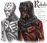  1boy alien darth_maul dual_persona hood horns looking_at_viewer red_skin redesign science_fiction serious sith sketch spoilers star_wars star_wars:_rebels star_wars:_the_clone_wars star_wars:_the_phantom_menace tattoo translation_request upper_body variations yellow_eyes you_gonna_get_raped 