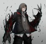  1boy absurdres alex_mercer claws highres hood hooded_jacket jacket kasagarasu looking_at_viewer prototype_(game) solo 