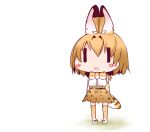  1girl animal_ears aoki_ume_(style) bare_shoulders blonde_hair blush bow bowtie cat_ears cat_tail chibi elbow_gloves gloves hidamari_sketch kemono_friends looking_at_viewer multicolored_hair open_mouth parody runa44 serval_(kemono_friends) serval_ears serval_print serval_tail shirt short_hair skirt sleeveless solo t-shirt tagme tail wide_face yellow_eyes |_| 