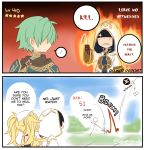  2boys 3girls 4koma armor cape chibi colored comic dialogue_box english ephraim female_my_unit_(fire_emblem:_kakusei) fire_emblem fire_emblem:_kakusei fire_emblem:_seima_no_kouseki fire_emblem_heroes holding holding_weapon liz_(fire_emblem) multiple_boys multiple_girls my_unit_(fire_emblem:_kakusei) olivia_(fire_emblem) weapon 