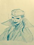  1boy commentary_request efukei fang finger_to_chin fingernails fortune_teller_(touhou) hand_up hat hollow_eyes long_sleeves male_focus monochrome motion_lines open_mouth pointy_ears pointy_nose sharp_fingernails solo touhou traditional_media upper_body wide_sleeves 