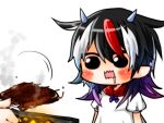  1girl food horns kijin_seija meat multicolored_hair senmitu3/1000 touhou 