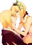  1boy 1girl blonde_hair carrying choker collarbone dress edna_(tales) eizen_(tales) hair_ornament looking_at_another short_hair siblings smile tales_of_(series) tales_of_berseria tales_of_zestiria upper_body white_background xia_(ryugo) 