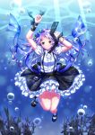  1girl air_bubble blue_hair bow bubble dress flower frilled_dress frilled_skirt frilled_sleeves frills hair_flower hair_ornament hechima-bushi long_hair looking_at_viewer original puffy_sleeves ribbon short_sleeves skirt solo underwater 