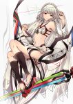  1girl altera_(fate) bare_shoulders black_nails closed_mouth daenarys dark_skin detached_sleeves fate/extella fate/extra fate/grand_order fate_(series) full_body highres invisible_chair looking_at_viewer midriff nail_polish navel red_eyes short_hair sitting solo sword tattoo veil weapon white_hair 