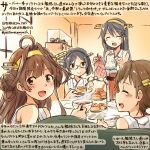  2017 4girls :d ^_^ ^o^ ahoge bare_shoulders black_eyes black_hair black_tea bread brown_eyes brown_hair closed_eyes commentary_request cup dated detached_sleeves double_bun food glasses hairband haruna_(kantai_collection) headgear hiei_(kantai_collection) holding holding_cup japanese_clothes kantai_collection kirisawa_juuzou kirishima_(kantai_collection) kongou_(kantai_collection) long_hair multiple_girls nontraditional_miko numbered open_mouth ribbon-trimmed_sleeves ribbon_trim short_hair smile tea teacup teapot traditional_media translation_request twitter_username 