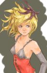  1girl blonde_hair blue_eyes breasts corset dragon_quest_swords elbow_gloves feathers gloves hair_feathers long_hair setia solo 