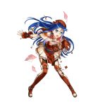  1girl blue_eyes blue_hair book boots breasts capelet cleavage dress fire_emblem fire_emblem:_fuuin_no_tsurugi fire_emblem_heroes full_body gloves hat highres holding holding_book lilina long_hair official_art open_mouth pantyhose pleated_skirt short_sleeves skirt small_breasts solo thigh-highs thigh_boots torn_clothes torn_pantyhose transparent_background 