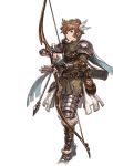  1boy alpha_transparency arrow bow_(weapon) brown_eyes brown_hair drawing_bow feathers full_body gran_(granblue_fantasy) granblue_fantasy hair_feathers male_focus minaba_hideo official_art pouch quiver ranger_(granblue_fantasy) short_hair solo transparent_background weapon 