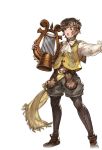  1boy alpha_transparency brown_eyes brown_hair full_body gran_(granblue_fantasy) granblue_fantasy harp harpist_(granblue_fantasy) hat instrument male_focus minaba_hideo official_art open_mouth pants_under_shorts short_hair shorts solo transparent_background vest 